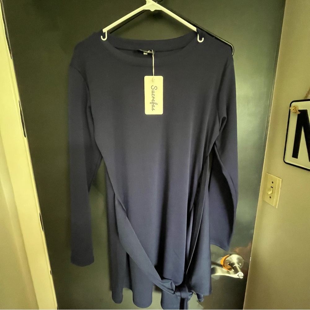 Sucrefas Women’s M Navy Blue Wrap Around Style Dress - New With Tags